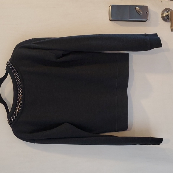 All Saints Dark Gray Ita Cropped Sweatshirt with Black Chain 4 - Picture 2 of 6